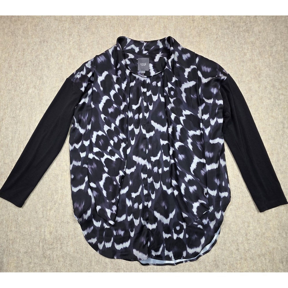 Lysse Midnight Ski Sutton Top Solid Sleeve Black Gray Purple Size Large